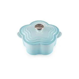【Le Creuset】琺瑯鑄鐵鍋山茶花鍋 20cm(水漾藍-鋼頭-內鍋白)
