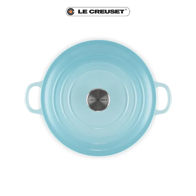 【Le Creuset】琺瑯鑄鐵鍋圓鍋24 cm(水漾藍-鋼頭-內鍋白)