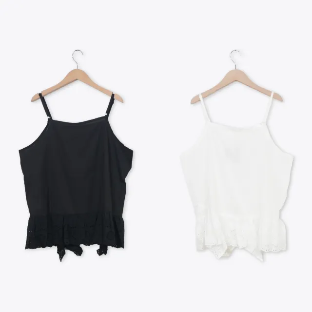 【MOSS CLUB】肩帶可調整下襬蕾絲短版背心(黑 白/魅力商品)