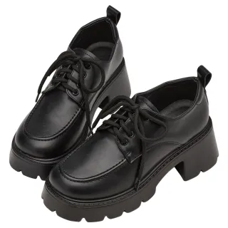 【Grace Gift】模範學院綁帶輕量厚底牛津鞋(黑)