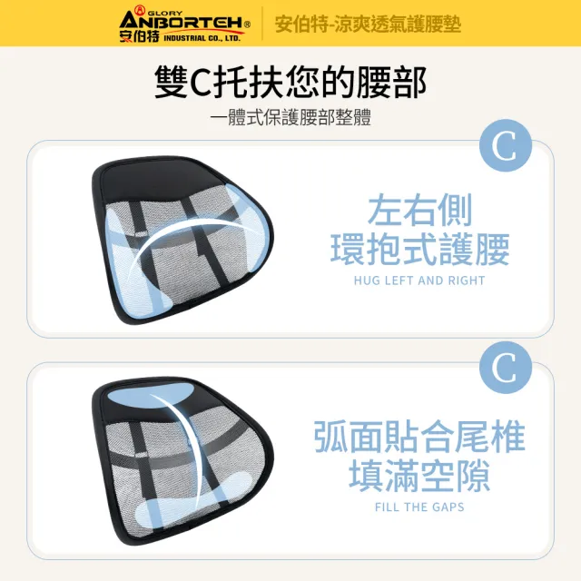 【ANBORTEH 安伯特】涼爽透氣護腰墊-快(車用護腰墊 車用靠墊 車用腰枕 車用靠腰墊 汽車靠墊)