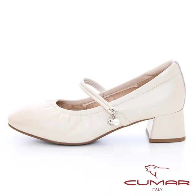 【CUMAR】芭蕾舞鞋瑪莉珍粗跟鞋(米色)