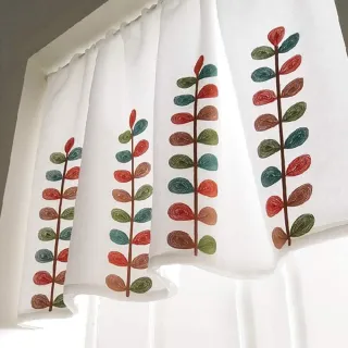 【PLUSIEURS】刺繡蝶葉棉紗門簾 短簾(寬95x高130公分 附贈伸縮桿)