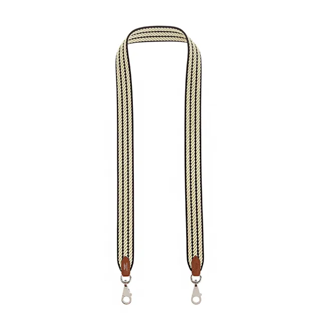 【Hermes 愛馬仕】經典Sangle Cordage 系列雙色銀扣窄版織帶/背帶(prunoir/jaune Milton/gold)
