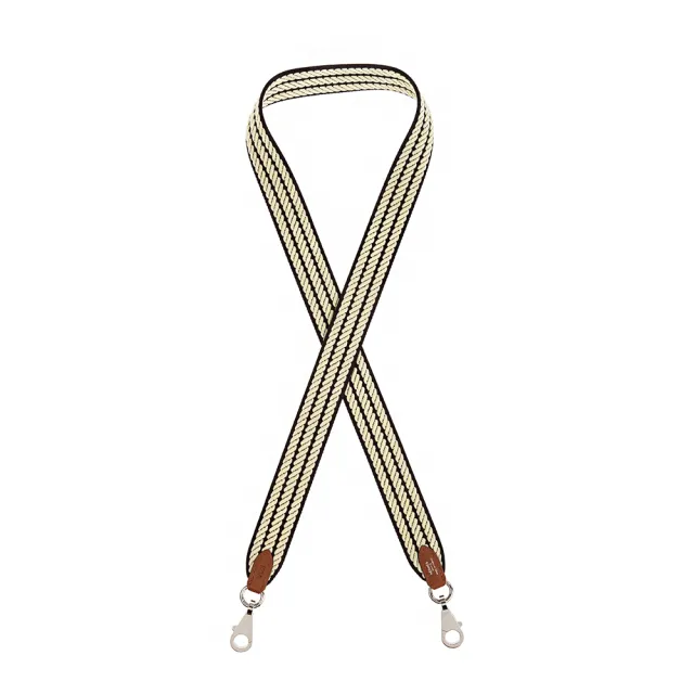 【Hermes 愛馬仕】經典Sangle Cordage 系列雙色銀扣窄版織帶/背帶(prunoir/jaune Milton/gold)