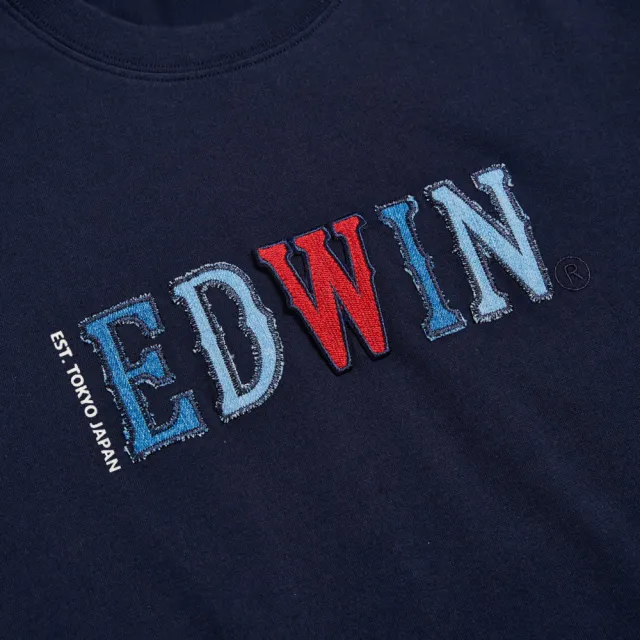 【EDWIN】男裝 再生系列 CORE 英文字母印花短袖T恤(丈青色)