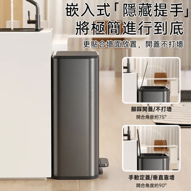 【HUIJIAYIGOU 惠家易購】18L廚房垃圾桶 腳踩帶蓋垃圾桶 不鏽鋼垃圾桶(輕音緩降 內置除味盒 36*20*42公分)