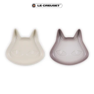 【Le Creuset】瓷器萬聖節貓咪造型盤2入-14cm(杏仁奶茶/肉豆蔻)