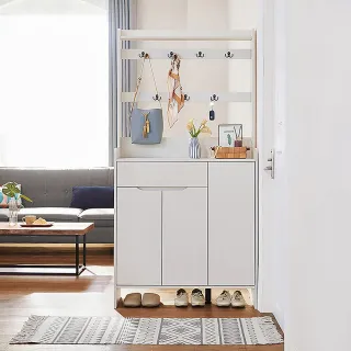 【hoi! 好好生活】Linsy美式現代小戶型附掛勾雙門對開鞋櫃0.9M 白色 JS2N