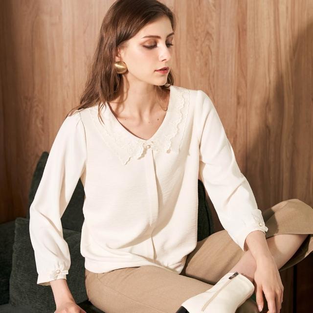 【TOWN’WEAR 棠葳】簡約紋理翻領上衣(中大尺碼/女上衣/女上著/長袖/素色/拼接/鑽飾)