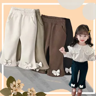 【安朵童舖】現貨韓版兒童薄款喇叭長褲女童燈芯絨蝴蝶結喇叭褲中大童長褲女童(32)