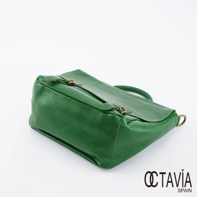 【OCTAVIA 8】雙11 真皮- 文學系 雙皮帶釦手提肩背牛皮郵差書包 - 史記綠(韓系書包 牛皮郵差包)