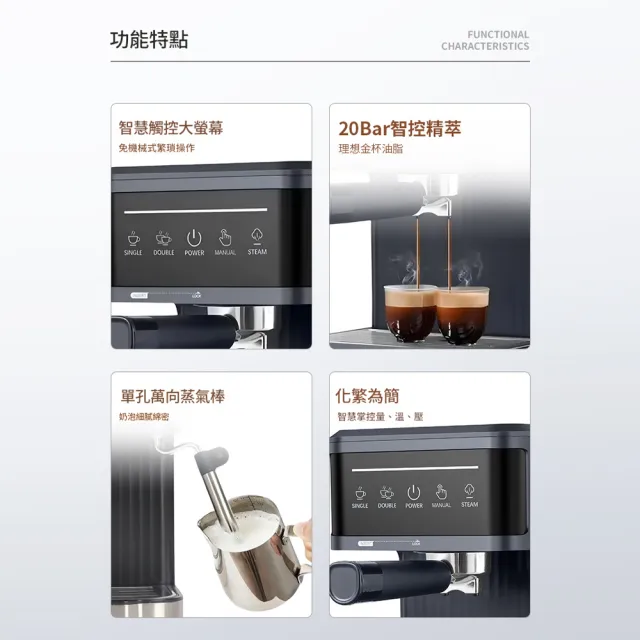 【RTAKO】多功能半自動咖啡機 義式咖啡機(高壓蒸汽萃取 多功能奶泡機 義式濃縮咖啡機 奶泡咖啡機)