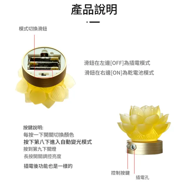 【寧樂】琉璃蓮花燈 佛前長明燈 供佛燈 觀世音供燈 七彩蓮花燈  七彩控光(可插電 可裝電池 一個裝)