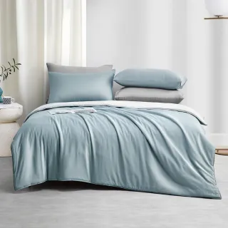 【MIT iLook】高質感素色石墨烯x萊賽爾天柔絲四季被床包枕套組-單/雙/加大尺寸均一(撞色多款任選/涼夏被)