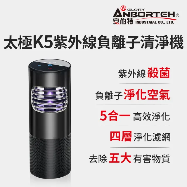 【ANBORTEH 安伯特】神波源 太極K5紫外線負離子 車用空氣清淨機(USB供電 紫外線殺菌)