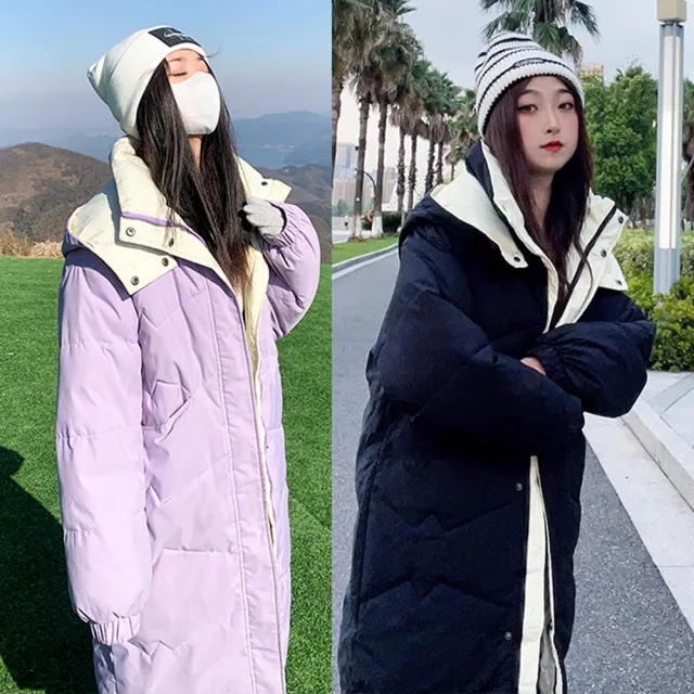 【K.W.】快速出貨春季新品韓國空運優雅美型升溫羽絨中長版外套(防水防風外套 連帽外套 大衣 羽絨外套)