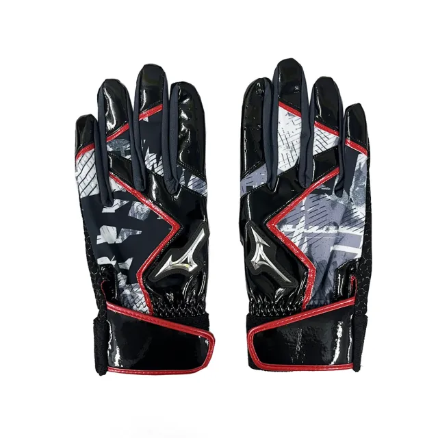 【MIZUNO 美津濃】成人打擊手套一雙入黑x潑漆灰紅(1ETEA55209)