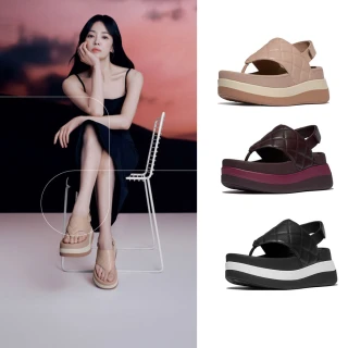 【FitFlop】F-MODE 菱格紋厚底後帶夾腳涼鞋-女(三色)