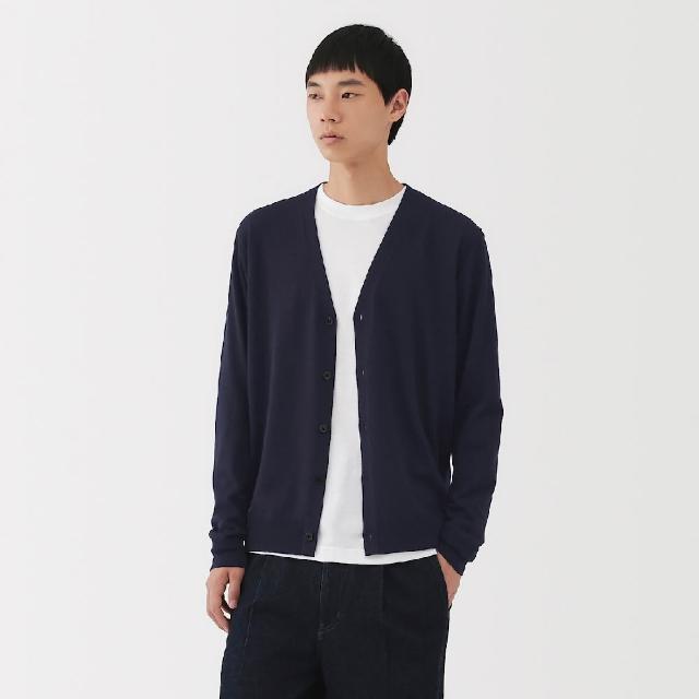 【MUJI 無印良品】男水洗羊毛高密織V領開襟衫(灰色/黑色/象牙白/駝色/暗藍)
