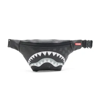 【SPRAYGROUND】噴漆拼接棋盤格鋸齒鯊腰包(黑色)