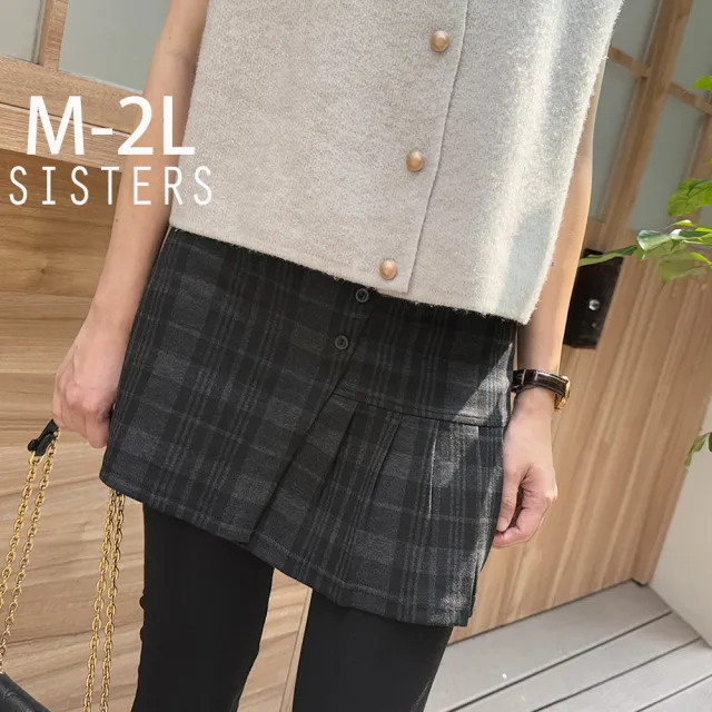 【SISTERS】格紋短裙內磨毛顯瘦假兩件式內搭褲/M-2L(女下著/保暖褲/女褲子/短裙/磨毛/顯瘦)