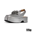 【FitFlop】F-LUMA 串珠鏈條皮革露跟樂福鞋-女(黑色)
