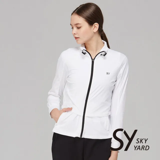 【SKY YARD】速達-網路獨家單特-女款素面輕薄雙層剪裁運動外套(白色)