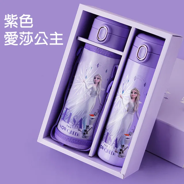【優貝選】迪士尼明星/小丸子 316不鏽鋼 兒童雙杯蓋 直飲/吸管 兩用保溫水壺套組500ML(平輸品)