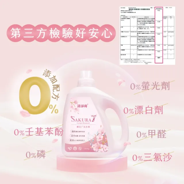 【清淨海】櫻花7+洗衣精補充包1500g 6入(自然柔纖/中性洗劑/室內晾衣/植萃低敏/滾筒可用/洗機能服)