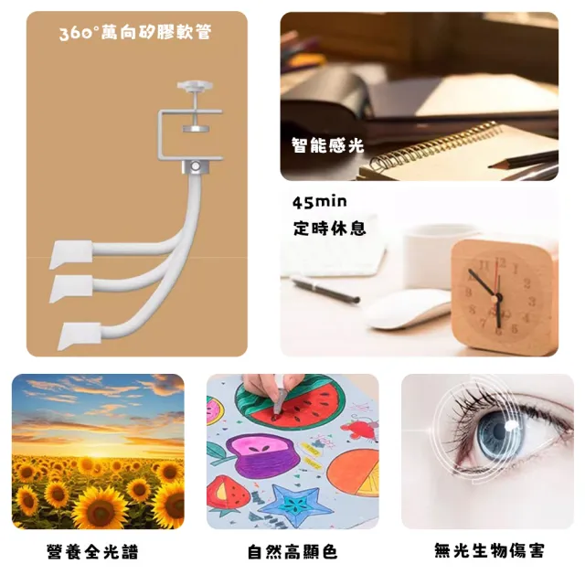 【易利談】全光譜學習書桌燈 護眼檯燈(60CM智能感光 高顯色 定時休息lf)