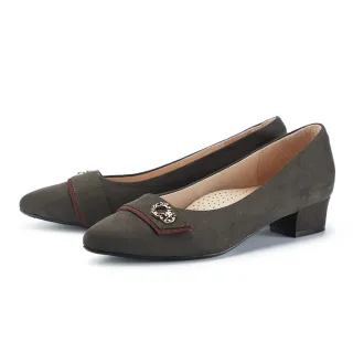 【MAGY】絨布飾釦舒適尖頭低跟鞋(綠色)