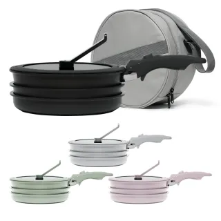 【WOKY 沃廚】塔塔鍋 22CM鈦陶瓷不沾鍋 3鍋7件組(可拆把手/平底鍋/煎鍋/炒鍋/湯鍋)