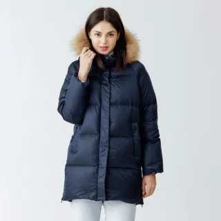 【Hilltop 山頂鳥】超潑水石墨烯蓄熱羽絨長版大衣外套 女款 高貴藍｜PF21XFA1ECE0