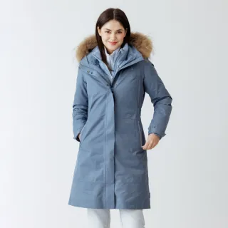 【Hilltop 山頂鳥】GORE-TEX二合一 施華洛世奇水鑽防水透氣石墨烯羽絨長版大衣外套 女款 灰藍