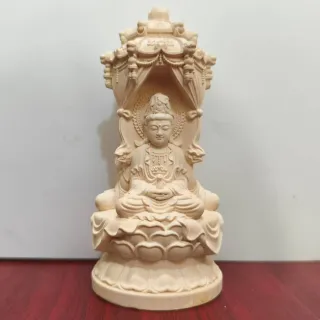 【LEESA】黃楊木雕\觀音寶塔雕像\手工木雕佛像\供奉擺件\祈福納祥\藝術收藏\質感送禮\家居裝飾