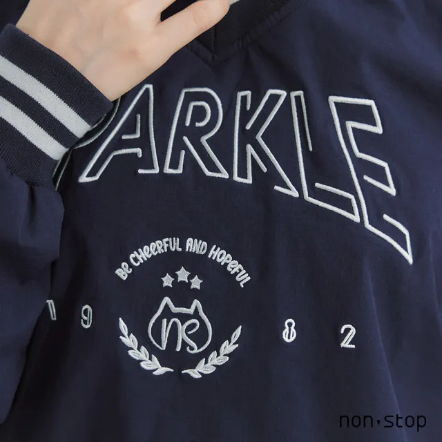 【non-stop】學院運動風刺繡連帽T恤-2色