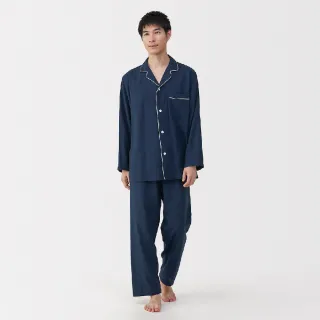 【MUJI 無印良品】男無側縫二重紗織長袖家居睡衣(煙燻藍/暗藍/淺綠直紋/淡藍直紋)