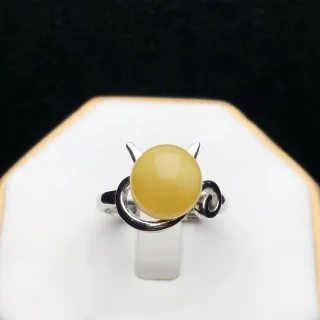 【勝弘珠寶】波羅的海琥珀蜜蠟貓咪戒指-7mm(蜜蠟戒指)