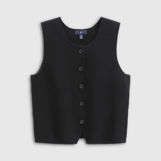 【GAP】女裝 圓領針織背心外套 CashSoft系列-黑色(826968)