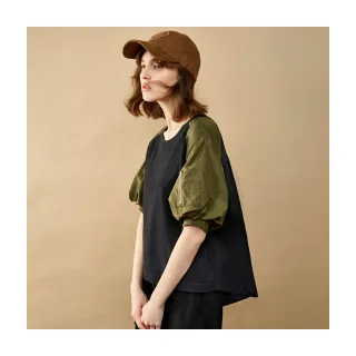 【Le Polka】拋袖撞色拼接上衣-女