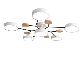 【聚美照明】吸頂燈 6-8坪客廳燈 led北歐造型燈 6+1頭84w升級護眼款(三色變光/智能防藍光/橡膠木工藝)