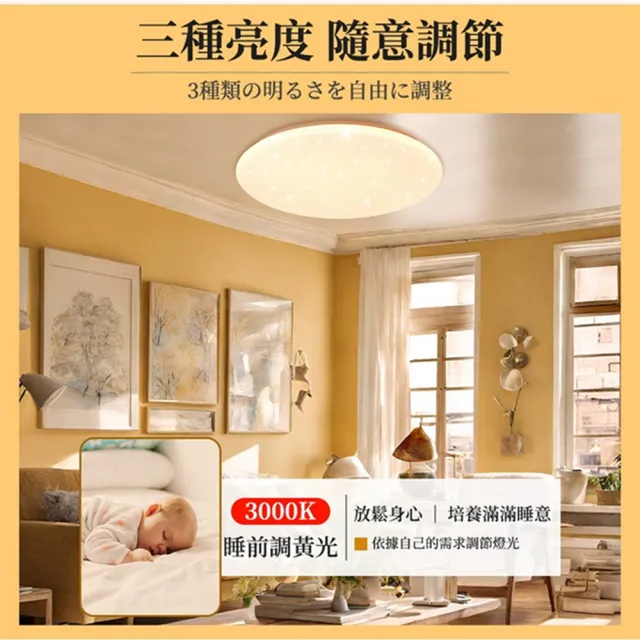 【聚美照明】50CM 5-7坪吸頂燈 全光譜護眼LED(防藍光護眼燈/三色無極調光附遙控/圓形星空燈)