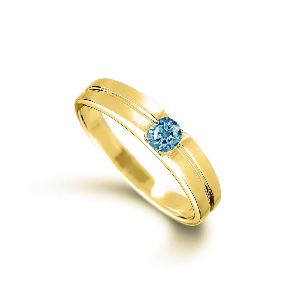 Alesai 艾尼希亞鑽石】藍鑽30分鑽戒14K黃男戒藍色鑽石培育鑽石(3EX 車工FANCY VIVID BLUE) - momo購物網-  好評推薦-2025年12月