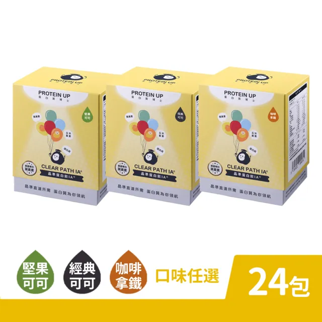 PROTEINUP 蛋白質博士 晶準蛋白飲 可可/咖啡/堅果 8包/盒 3盒組(共24包 乳清蛋白 沖泡飲)