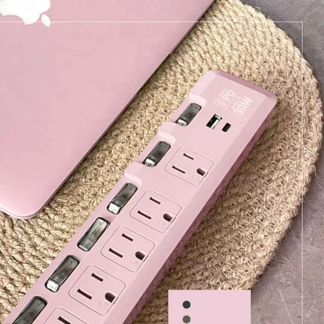 2入組【+886】極野家 6開5插USB+Type C PD 30W 快充延長線