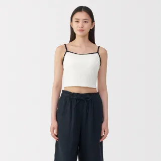 【MUJI 無印良品】女棉混彈性螺紋半截罩杯式細肩帶(柔白/黑色/淡綠/煙燻藍)