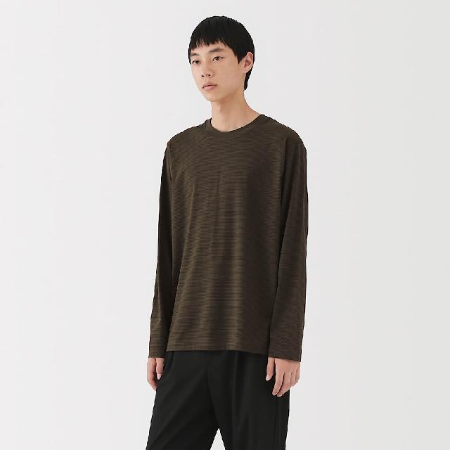 【MUJI 無印良品】男天竺圓領長袖T恤(白橫紋 黑橫紋 暗藍橫紋 深棕橫紋)