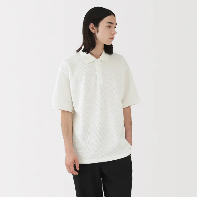 【MUJI 無印良品】男速乾鬆餅紋短袖POLO衫(柔白 灰銀 黑色 淺藍)