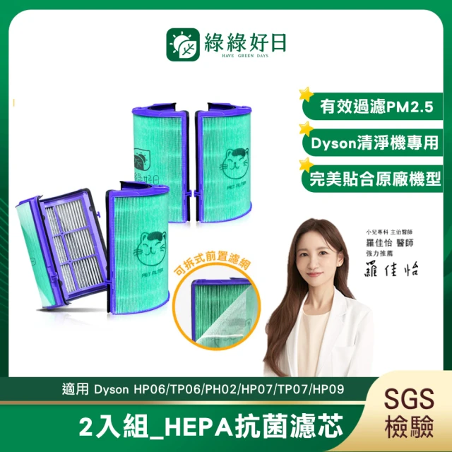 【綠綠好日】兩入組_適用 戴森 Dyson HP06/TP06/PH02/HP07/TP07/HP09 抗菌HEPA濾芯(濾網)